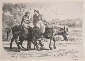 Bij Enghien. Boerenvrouwen keren terug uit Parijs