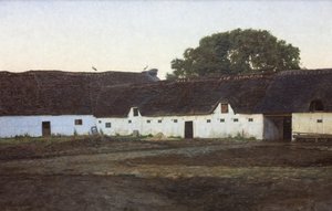 Een boerderij in Vendsyssel. Zonsondergang door J.C. Schlichtkrull