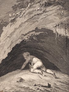 De verslagen Niels Klim kruipt in de grot door J.F. Clemens