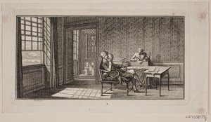 Het interieur van een kamer, waar Bonnet dicteert aan zijn secretaris door J.F. Clemens