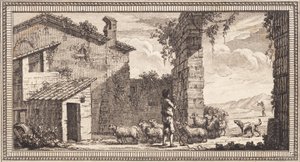 Een herder met schapen en geiten door J.F. Clemens