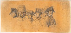 Voorbereiding voor de gravure: Frederik de Grote rijdt naar huis na een revue in Potsdam