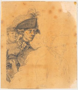 Voorbereiding voor de gravure: Frederik de Grote rijdt naar huis na een revue in Potsdam door J.F. Clemens