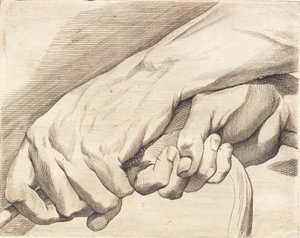 Studieblad van twee handen die een touw vasthouden door J.F. Clemens
