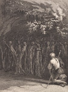 De houten mensen bidden op de dag van de onbegrijpelijke god