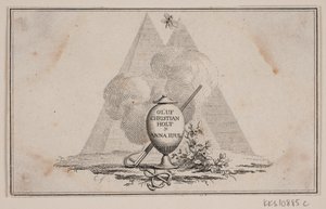 Vignet met vaas en inscriptie door J.F. Clemens