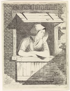 Vrouw bij een open raam door J.H. Pluygers