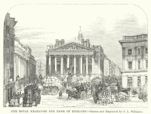 De Royal Exchange en Bank of England (gravure)