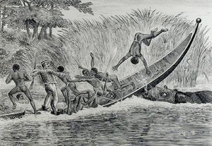 Woedende Nijlpaard Kantelt een Boot door J.M. Corner