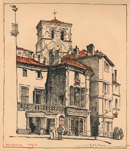 De Place du Murier, met de toren van de kerk van St Andre, in Angouleme, Frankrijk