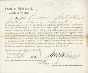 Loyaliteitseed van John R. Sayers uit Missouri, County of St. Louis door J.R. Sayers