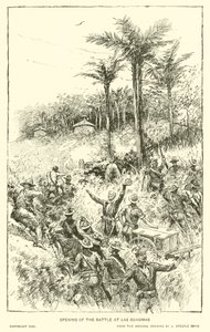 Begin van de Slag bij Las Guasimas (litho)