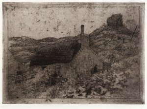 Vissershut op de heuvel - Eiland Man door J. Alden Weir