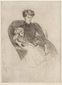 Vrouw en kind, zittend (moeder en kind met speelgoed)