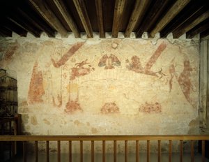 Een 15e-eeuwse muurschildering op de oostmuur van de geschilderde kamer in Cleeve Abbey, Somerset, 1999 door J Bailey