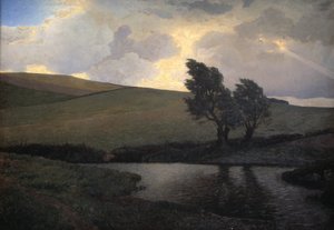 Regenachtig landschap. Jægerspris, Seeland door J. Bentzen Bilkvist