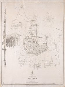 Archipel, Rhodos eiland, stad en havens van Rhodos onderzocht door commandant Thomas Graves, HMS 
