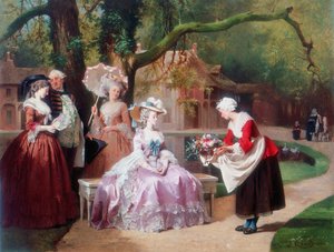 Keizerin Eugenie gepresenteerd met boeket door boerenmeisje