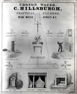 Croton Water. C. Hillsburgh, praktisch loodgieter, nr. 342 Water Street, New York, 1840s