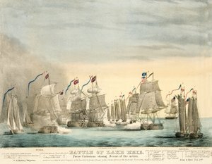 Slag bij Lake Erie. Perry Victorious slotfase van de Actie uit Army and Navy Magazine, uitgegeven 1840