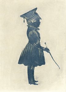Silhouet van een jongen met een hoed en een stok door J. Gapp