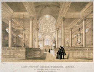 Interieur uitzicht naar het oosten, Kerk van St Stephen Walbrook, City of London