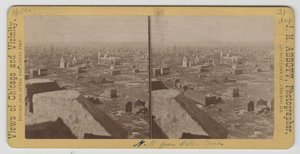 Stereograaf van het uitzicht noordwest vanaf de Water Tower na de brand van Chicago in 1871 door J. H. Abbott