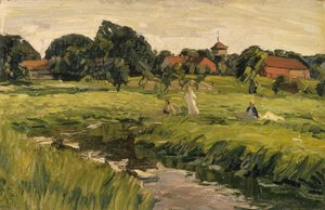 Kinderen bij de beek door J. Hansch