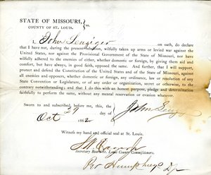Loyaliteitseed van John Leuziger uit Missouri, County of St. Louis door J. Leuziger