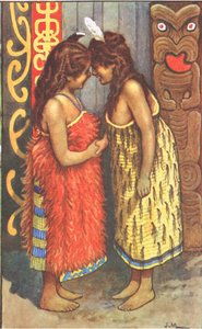 Maori meisjes, van MacMillan schoolposters, ca. 1950-60s door J. Macfarlane