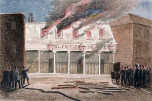 Brand in het Olympisch Theater, Wych Street, Westminster, Londen, 1849 door J Maund