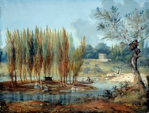 Zicht op het graf van de Zwitserse filosoof Jean Jacques Rousseau in Ermenonville door J. Moreth
