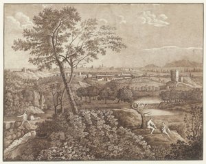 Italiaans landschap in de omgeving van Rome door J. Pallard