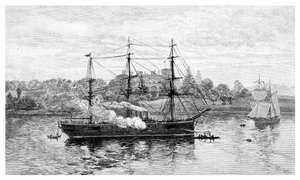 Regeringshuis en HMS Nelson, Sydney, New South Wales, Australië, 1886 door J. R. Ashton