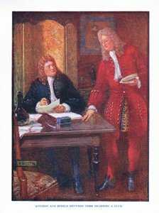 Addison en Steele bedachten samen een club, uit Engelse Literatuur uitgegeven door T C & EC Jack, ca. 1920 door J. R. Skelton