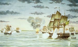 De Slag bij Quilmes tijdens de Cisplatijnse Oorlog (1825-28) tussen Uruguay en Brazilië door J. Raison