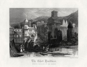 De Ghat, Hurdwar, Hindoes baden in de Ganges door J. Redaway