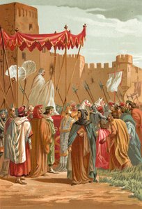 Ontmoeting van Petrarca en Guy de Chauliac buiten het kasteel van de Pausen in Avignon door J. Serra