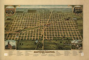 Vogelvlucht van Mattoon, Illinois 1884 door J. W. Shober and Carqueville Smith