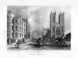 Westminster Hospital en Abdijkerk, Londen, 19e eeuw door J. Woods