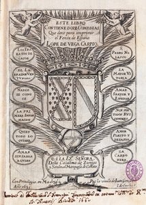 Half-titelpagina van verzameling van twaalf komedies door Felix Lope de Vega Carpio (1562-1635)