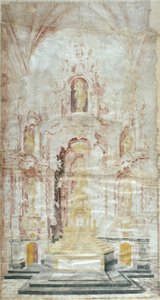 Tekening van het hoofdaltaarstuk van Santa Maria d