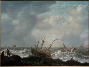 Driemaster en Andere Schepen op Stormachtige Zee door Jacob Adriaensz Bellevois