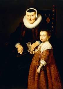 Portret van een Dame, 80 jaar oud, met een Meisje, 6 jaar oud, driekwart lengte, c.1632-33