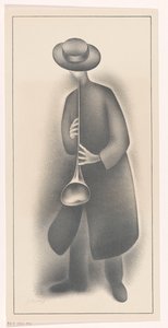 Straatmuzikant met blaasinstrument door Jacob Bendien (signed by artist)