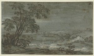 Heuvelig landschap met rivierbocht door Jacob Colijn