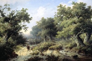 Boslandschap met reizigers
