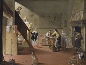 Elegant gezelschap rookt en drinkt in een herberg / Bordello scène door Jacob Duck