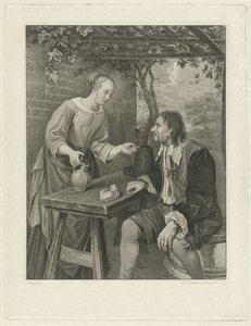 Jonge vrouw biedt een man een glas wijn aan