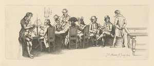 Mannen in een koffiehuis met een biljartkamer door Jacob Ernst Marcus